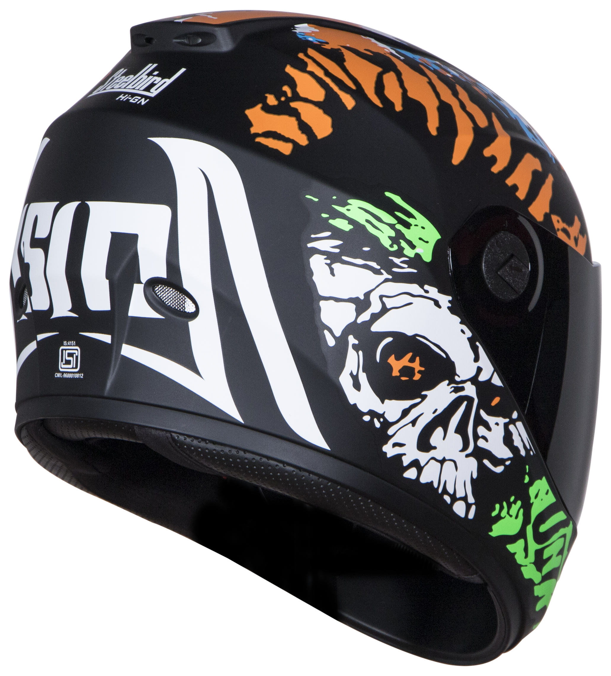 SBH-11 Vision Skull Mat Black With Orange( Fitted With Clear Visor Extra Smoke Visor Free)